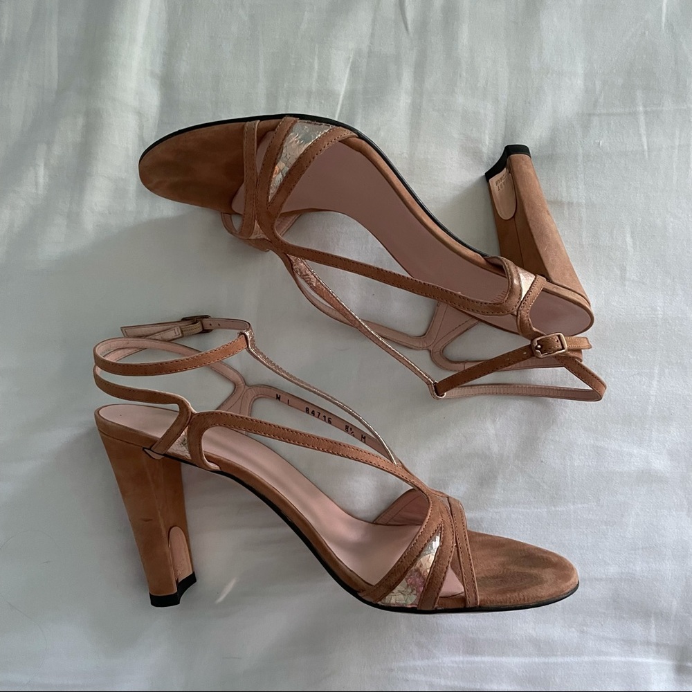 stuart weitzman rose gold suede leather heels